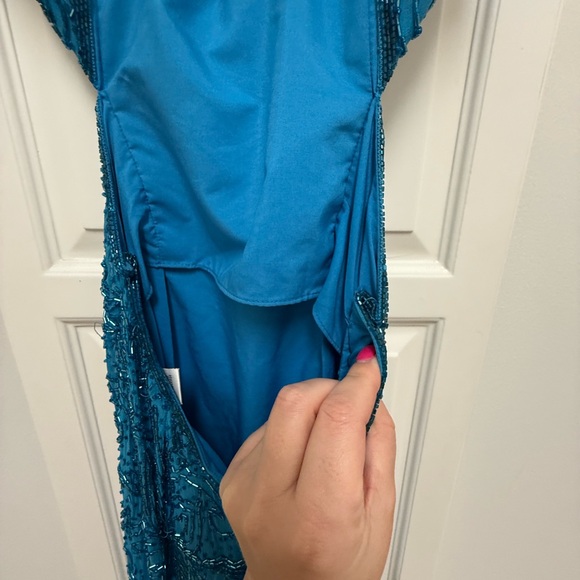 COPY - Sean Collection Beaded Blue Backless Sleeveless Gown - Picture 9 of 15